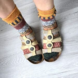 Haflinger | Alice tan metallic silver boho slides sandals shoes | WMS 8